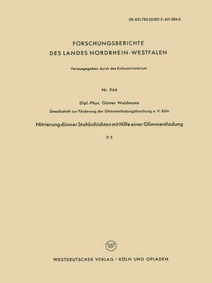 cover image of Nitrierung dünner Stahlschichten mit Hilfe einer Glimmentladung